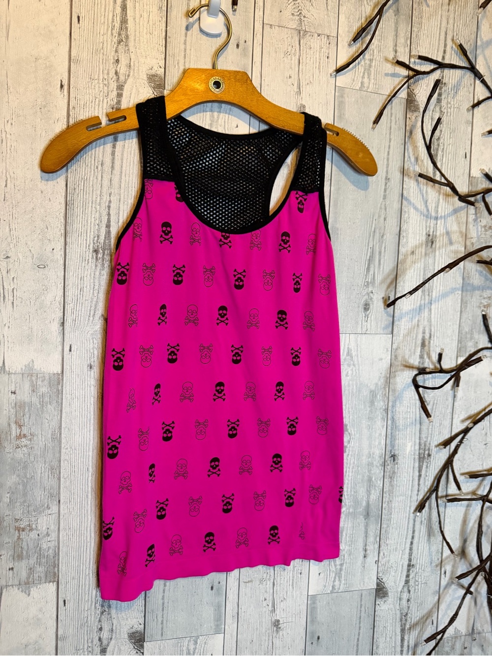 Mesh-Back Hot Pink Skull-Print Tank Top